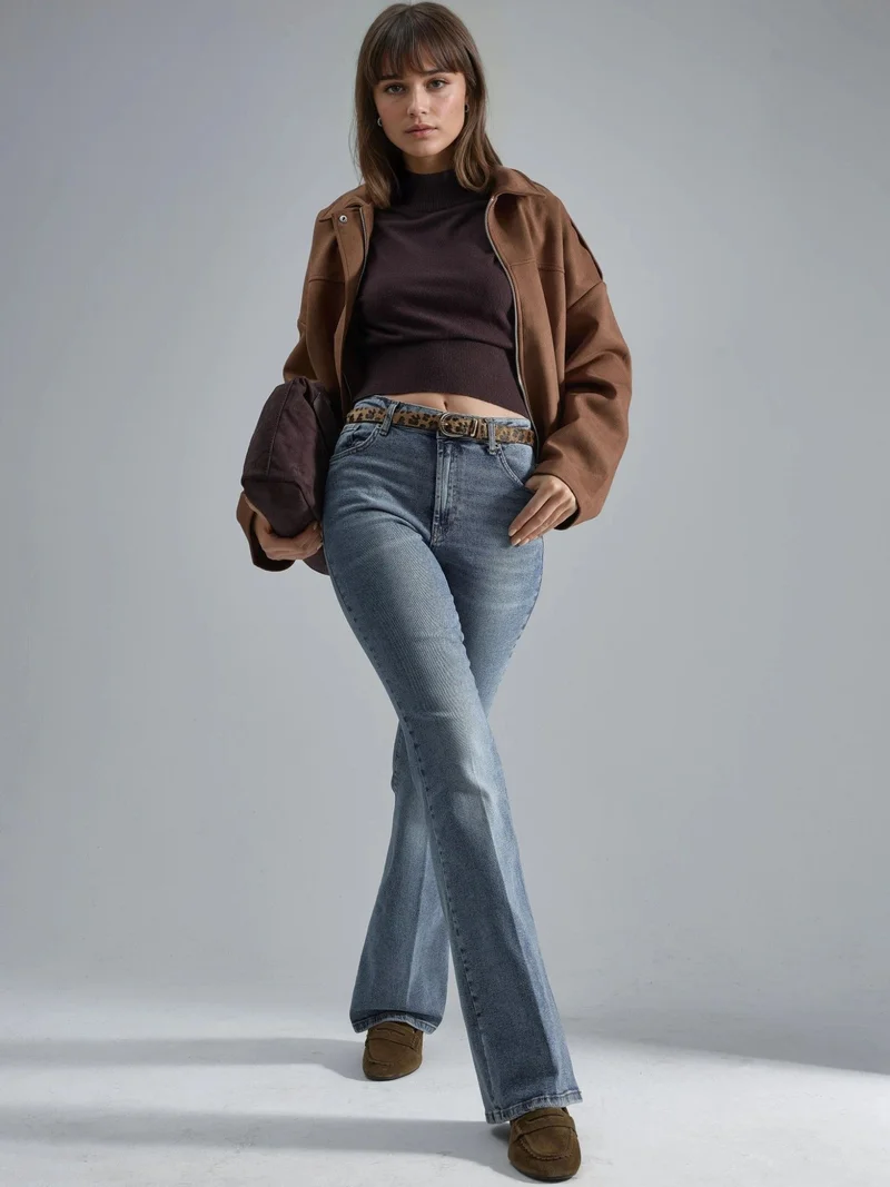 Hiccup Light Blue Denim High Waist Flare Jeans for Women | Best Price UAE